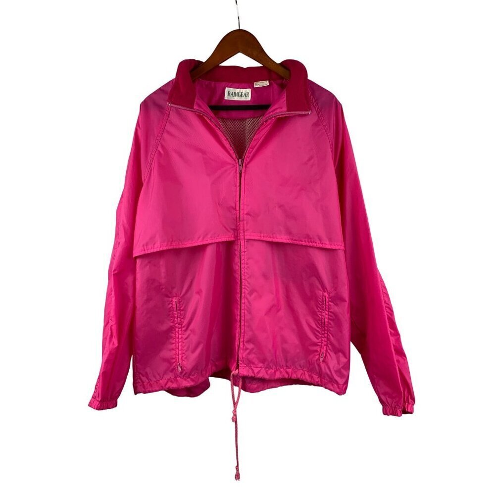 Vintage Raingear Pink Windbreaker Jacket Nylon Drawstring Waist Size L